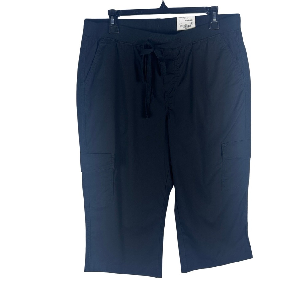 St Johns Bay‎ Cargo Capri Pants Petite Large Black Mid Rise Drawstring NEW